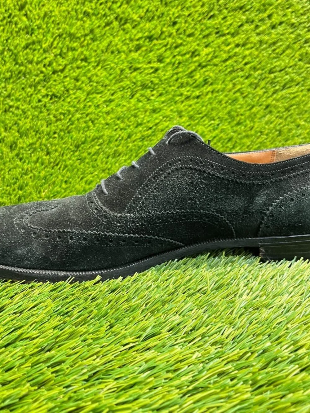 Salvatore Ferragamo Mens Size 13 Black Casual Classic Suede Wingtip Brogue Shoes